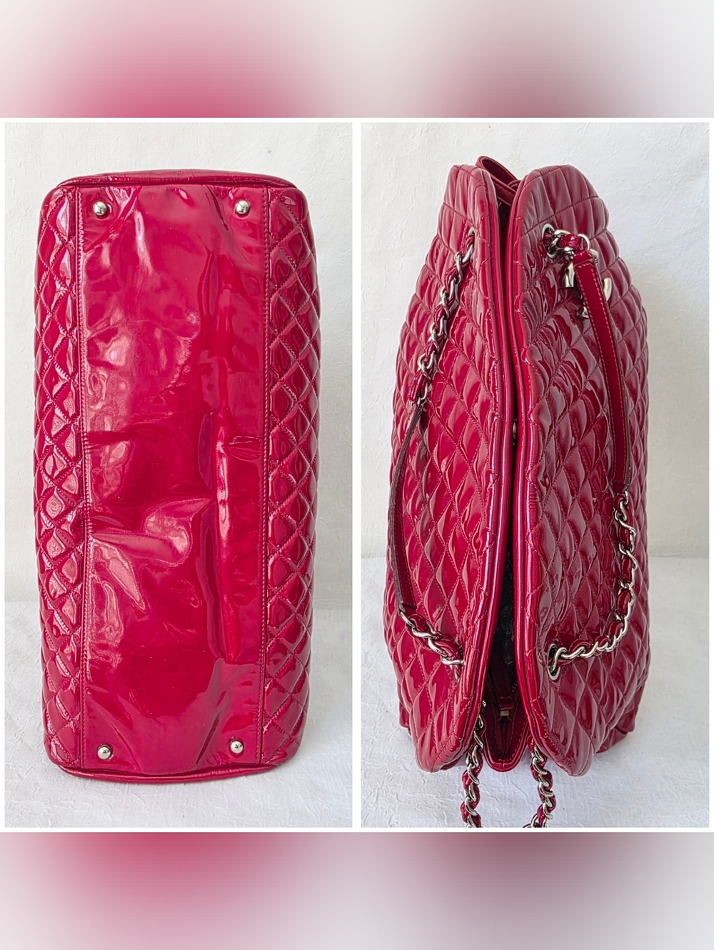 Auth Chanel Mademoiselle XXL Bowling Quilted Patent Leather Bag - Picture 10 of 15